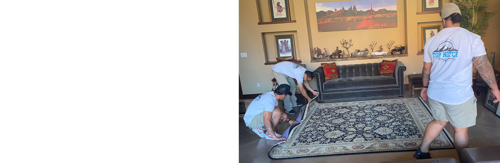 Top Notch crew placing a rug in the new living room